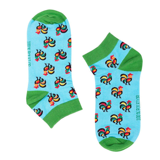 Ankle Socks - Folklore roosters - Aqua
