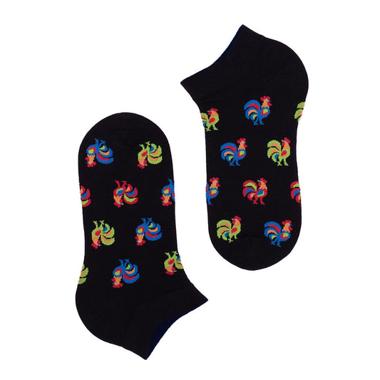 Ankle Socks - Folklore roosters - Black