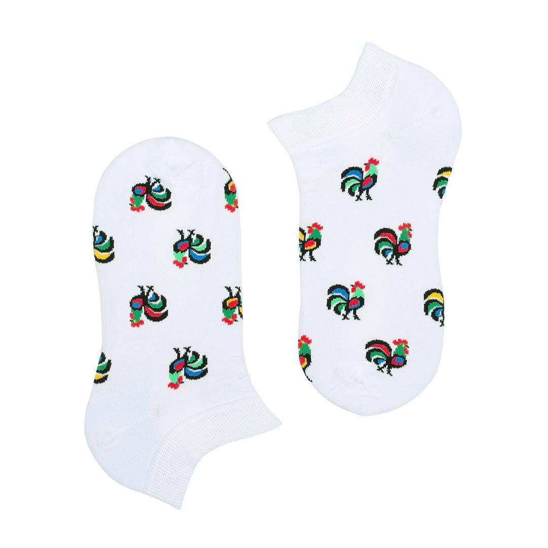 Ankle Socks - Folklore roosters - White