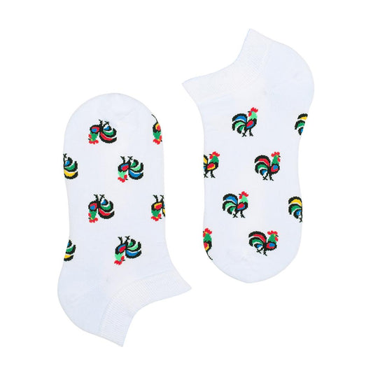 Ankle Socks - Folklore roosters - White