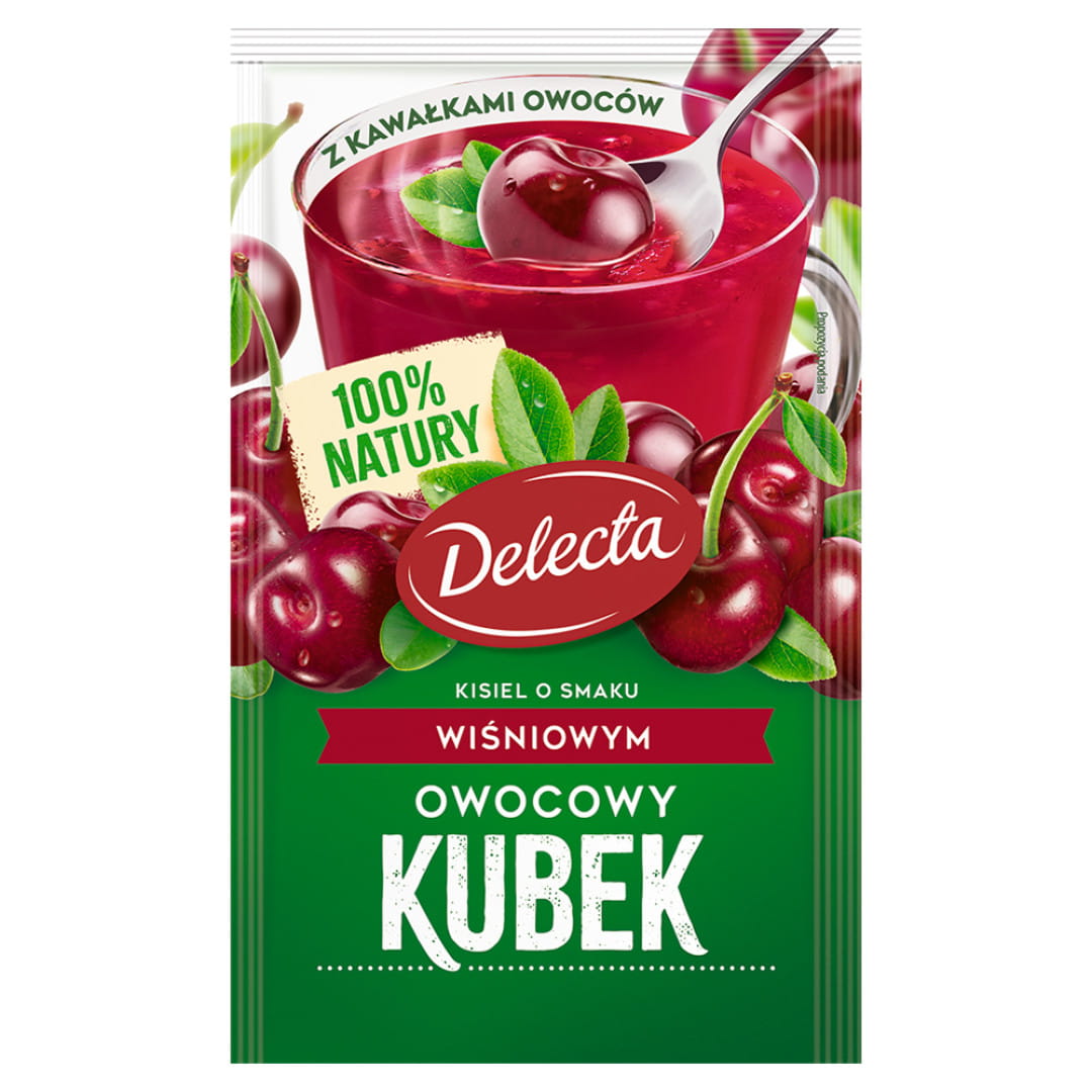 Cherry flavoured fruit jelly with fruit pieces, 30 g - Owocowy Kubek Kisiel o smaku wiśniowy