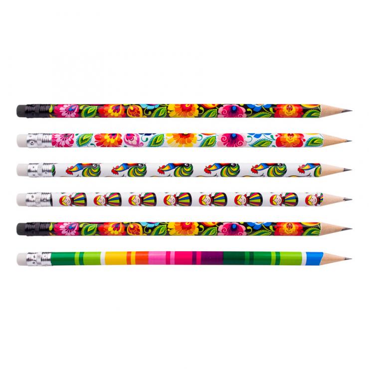 Pencils with Eraser - 6 Pack - Polish motifs