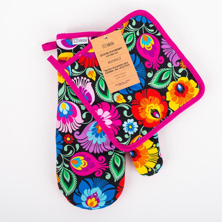 Oven mitt and pot holder – Łowicz pattern