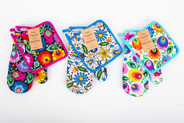 Oven mitt and pot holder – Łowicz pattern