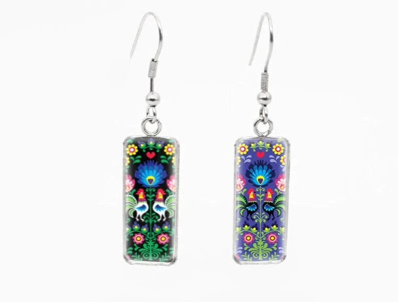 Folk Art Rectangle Drop Earrings
