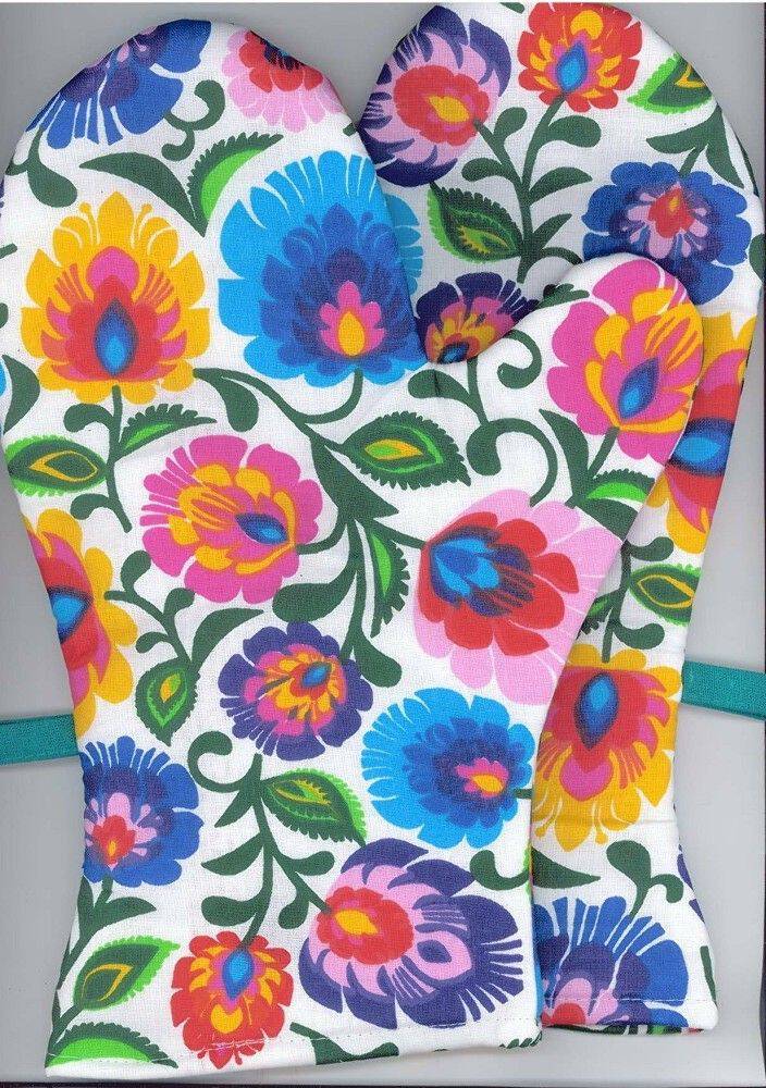 Oven Gloves Mitts - Set of 2 Kitchen Oven Mitts Folk Łowicki