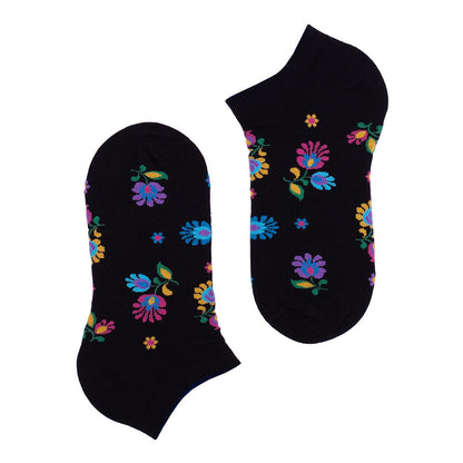 Ankle Socks with flowers - Black