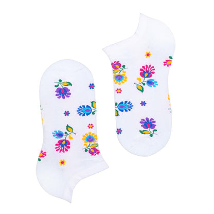 Ankle Socks with flowers - White