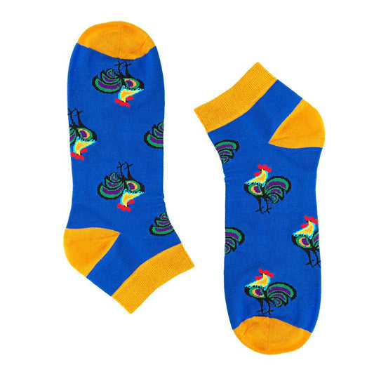 Ankle Socks with roosters - Blue