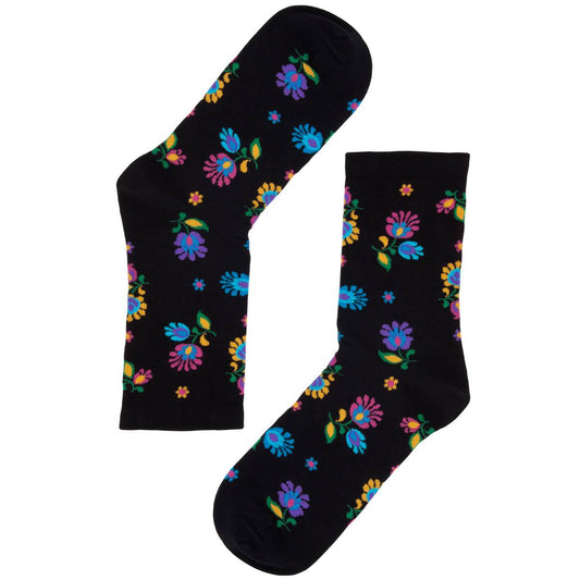 Socks with a floral pattern - Black