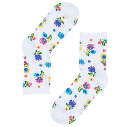 Socks with a floral pattern - White