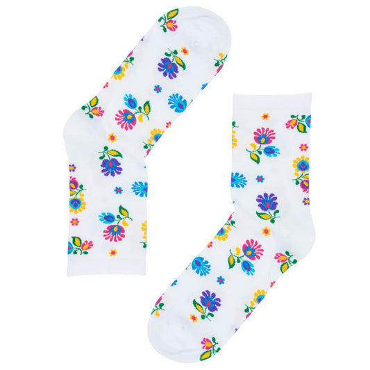 Socks with a floral pattern - White