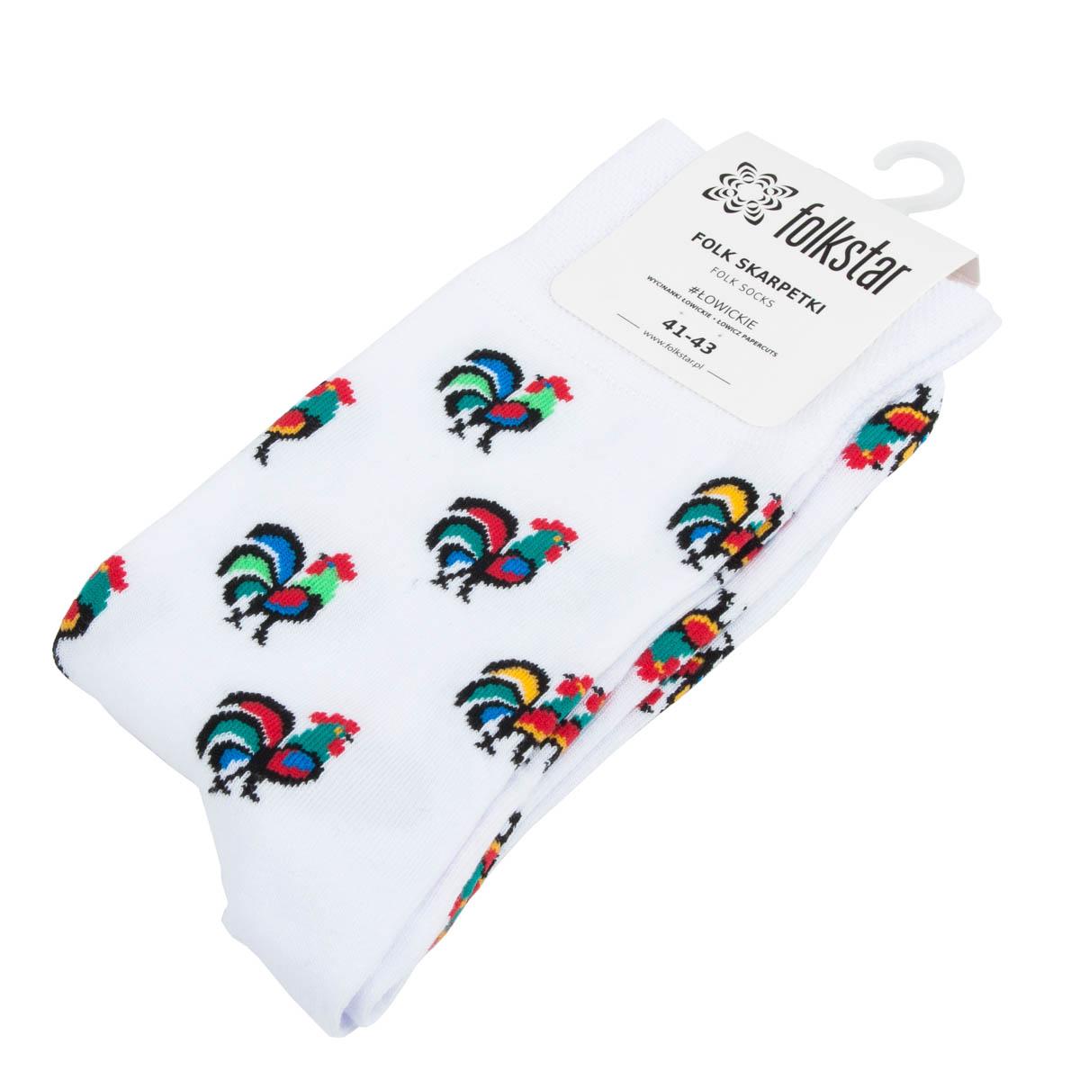 Socks with roosters - White