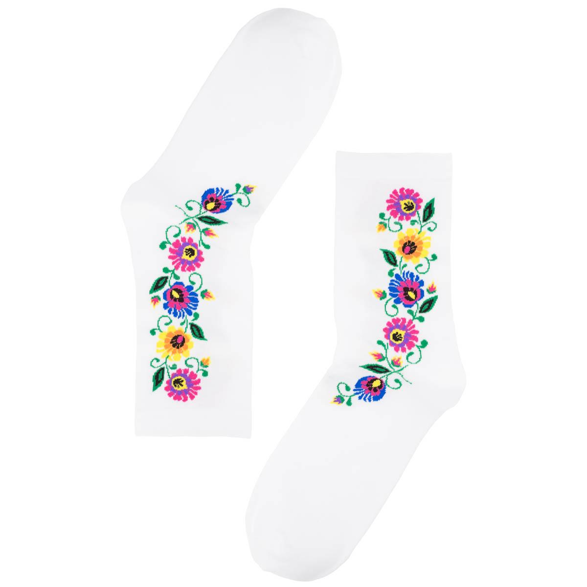 Socks with a strip floral pattern - White