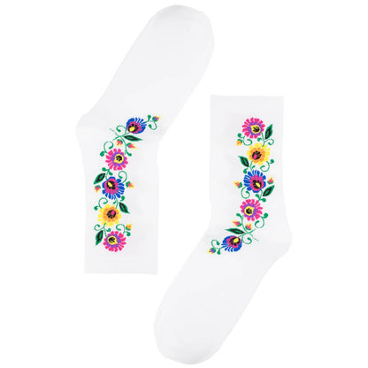 Socks with a strip floral pattern - White