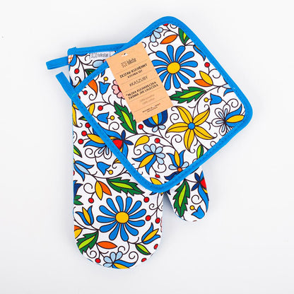 Kitchen Set Oven Glove Mitt and Hot Pot Holder Mat - Zestaw Kuchenny Łowicz - Folkstar