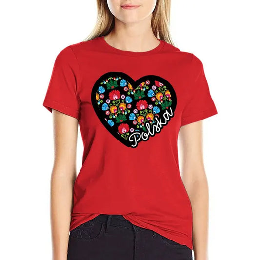 Polska Folk Art Heart Wycinanki T-Shirt