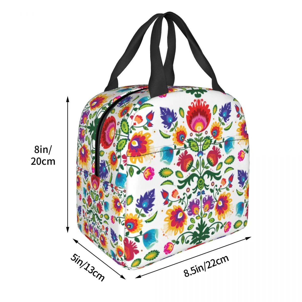 Lunch Bag with side pocket - Insulated with Polish Folk designs