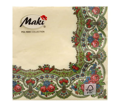 Napkins - Assorted Polish Folk Patterns, set of 20