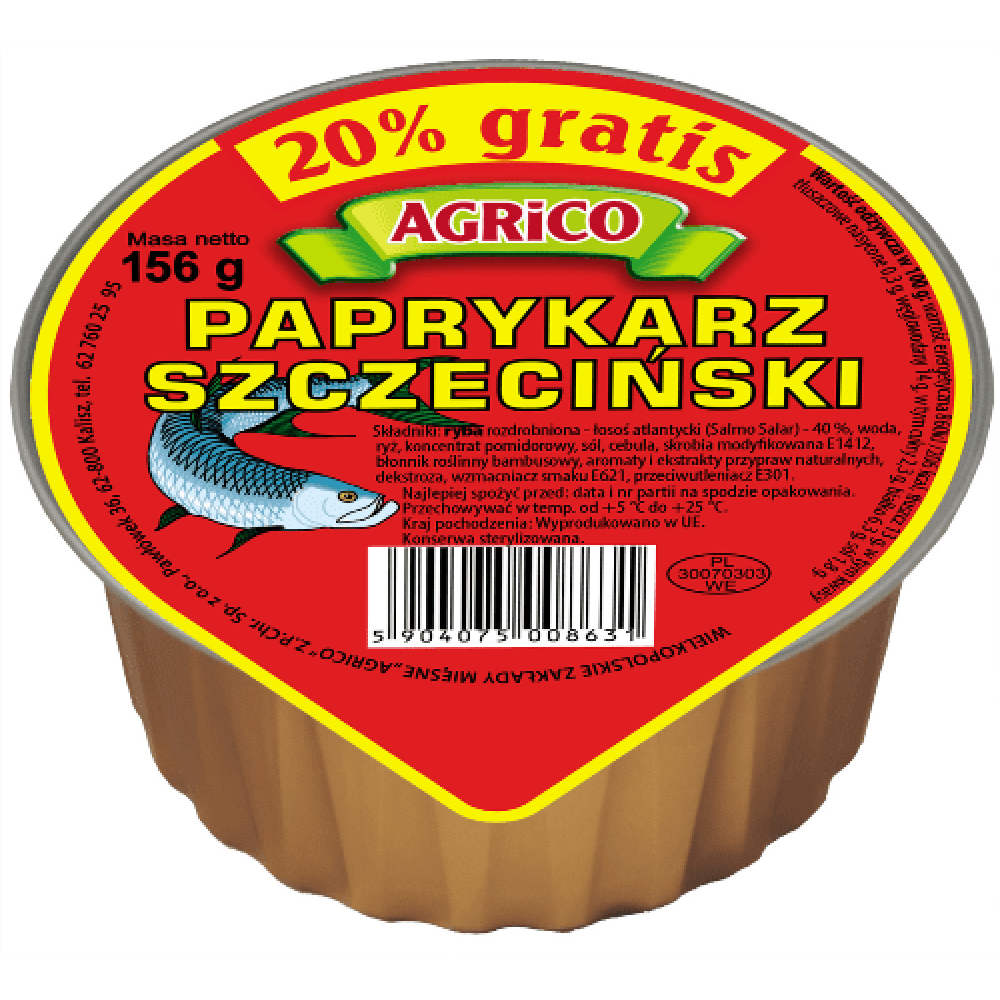 Fish 'Agrico' Pate paprykarz Szczeciński 156g (Ryba 'Agrico' paprykarz szczeciński 156g)