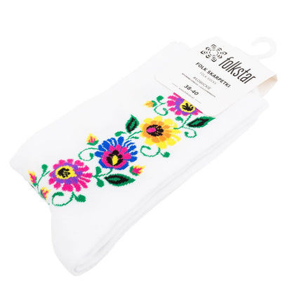 Socks with a strip floral pattern - White