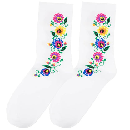 Socks with a strip floral pattern - White