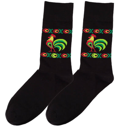 Socks in Lowicz patterns with a rooster - Black