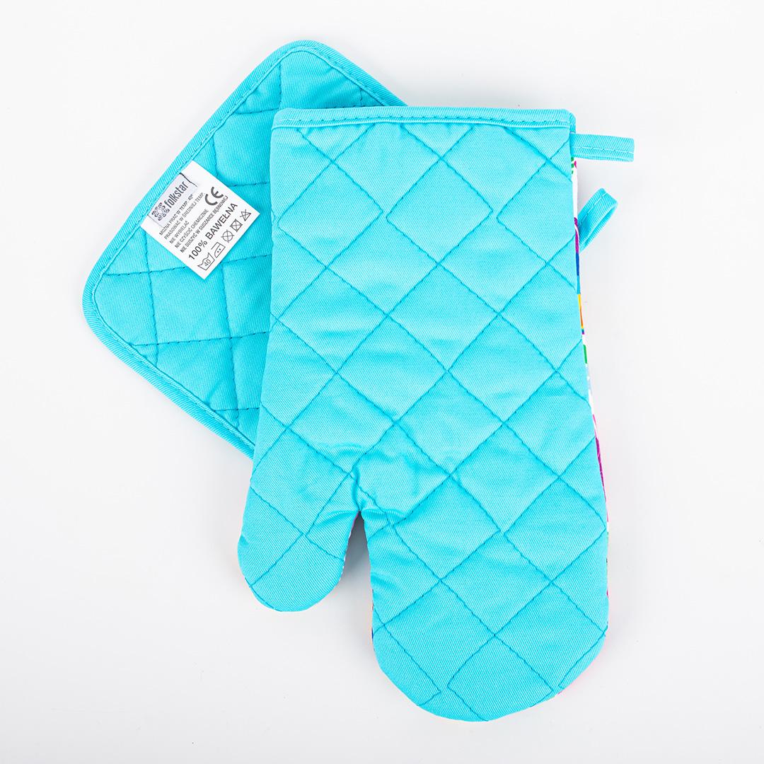 Kitchen Set Oven Glove Mitt and Hot Pot Holder Mat - Zestaw Kuchenny Łowicz - Folkstar