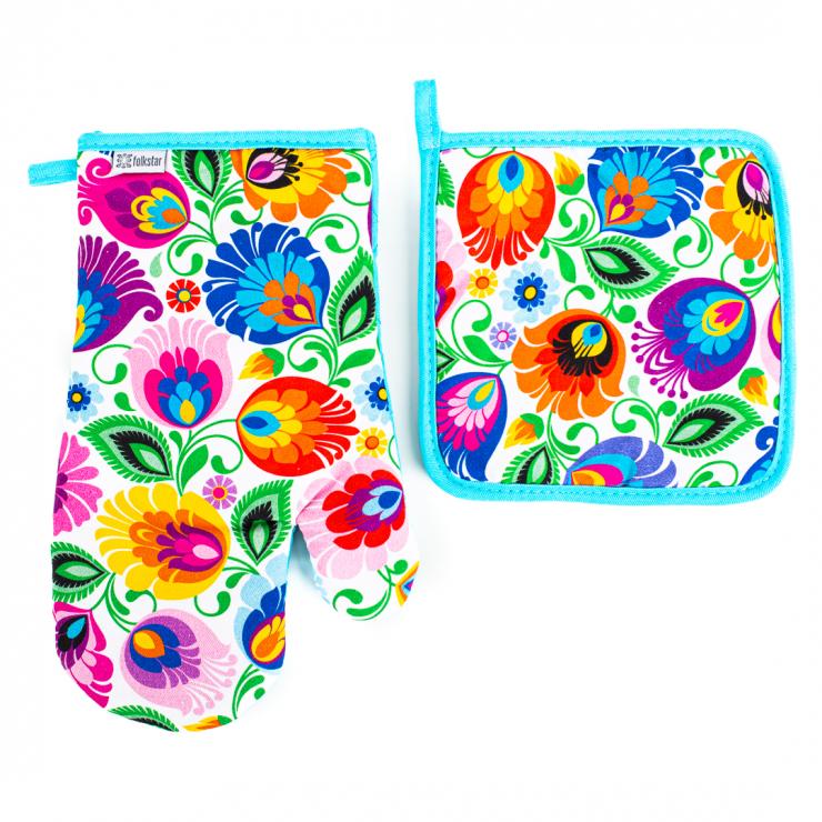 Oven mitt and pot holder – Łowicz pattern