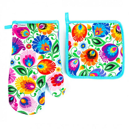 Oven mitt and pot holder – Łowicz pattern
