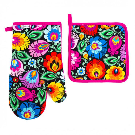 Oven mitt and pot holder – Łowicz pattern