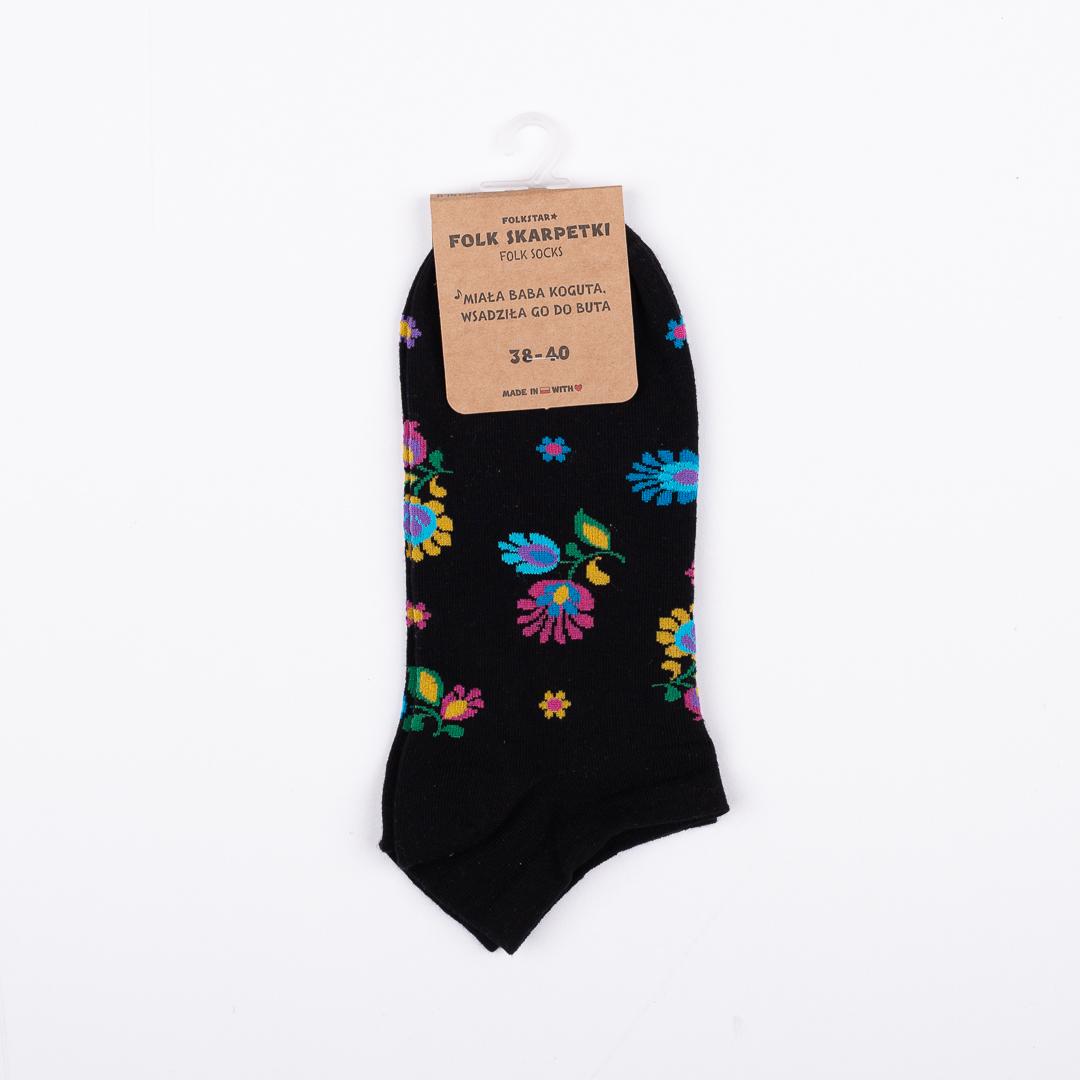 Ankle Socks with flowers - Black