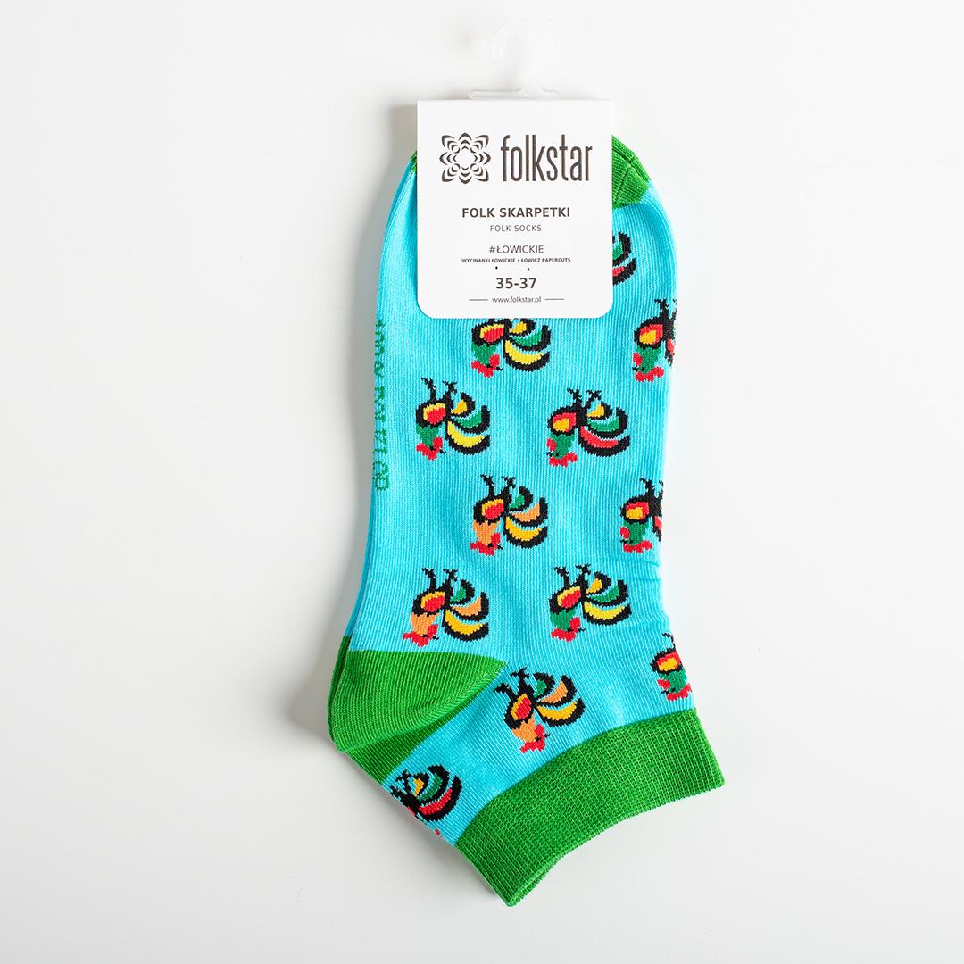 Ankle Socks with roosters - Aqua