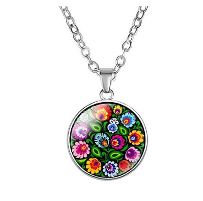 Polish Folk Art Pendant Necklace - Round