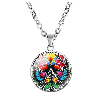 Polish Folk Art Pendant Necklace - Round