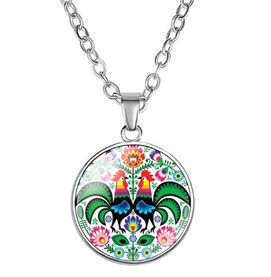 Polish Folk Art Pendant Necklace - Round