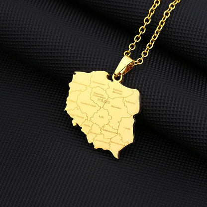 Map of Poland With City Names Pendant Necklace