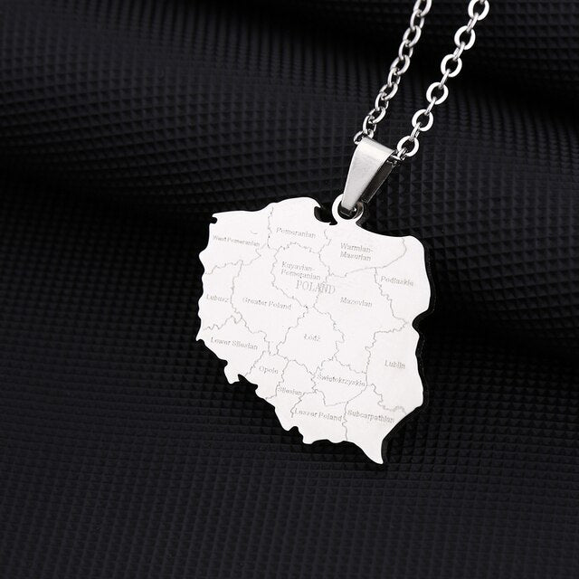Map of Poland With City Names Pendant Necklace