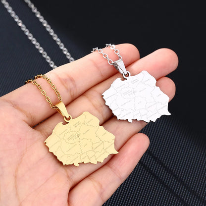 Map of Poland With City Names Pendant Necklace