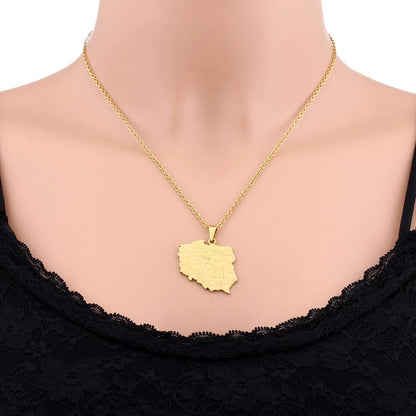 Map of Poland With City Names Pendant Necklace