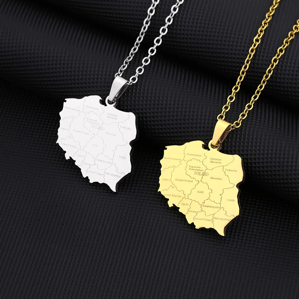 Map of Poland With City Names Pendant Necklace