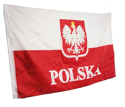 Large Polish Flag With Polska Eagle 90 x 150cm