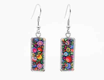 Folk Art Rectangle Drop Earrings