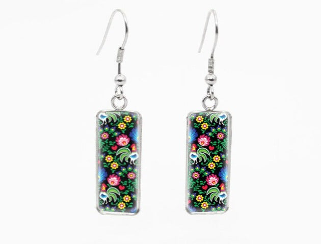 Folk Art Rectangle Drop Earrings