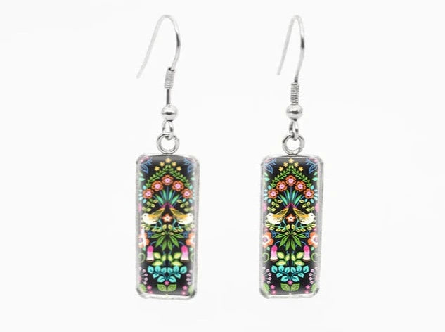 Folk Art Rectangle Drop Earrings