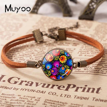 Polish Folk Art Patterns Leather Bracelet