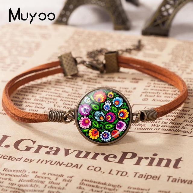 Polish Folk Art Patterns Leather Bracelet