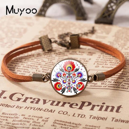 Polish Folk Art Patterns Leather Bracelet