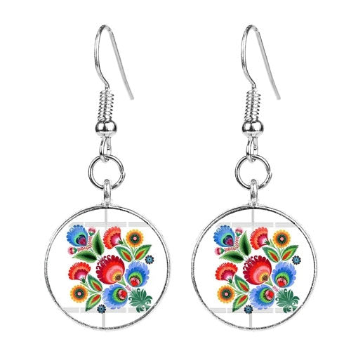 Polish Folk Art Pattern Drop Earrings - Round