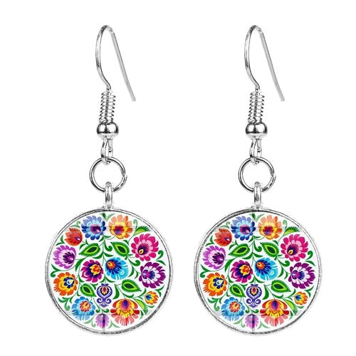 Polish Folk Art Pattern Drop Earrings - Round